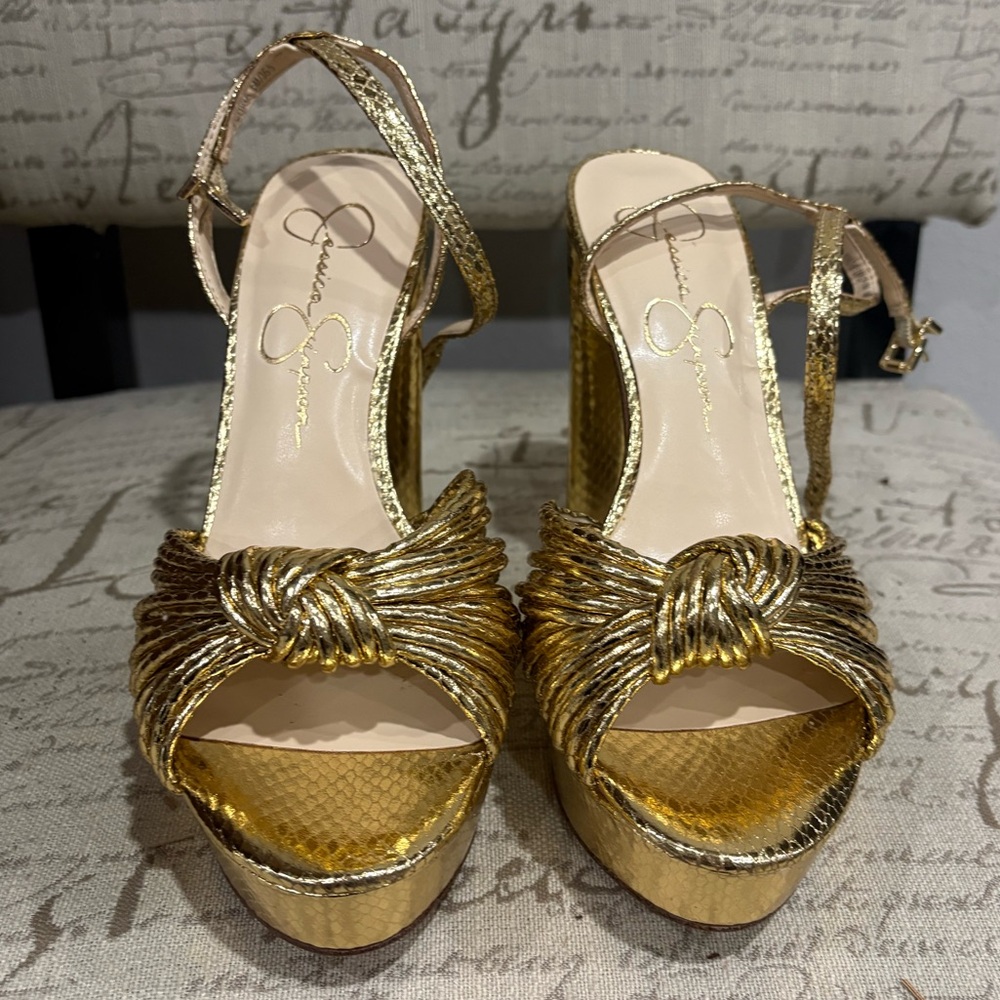 Jessica Simpson Gold Platform Heels